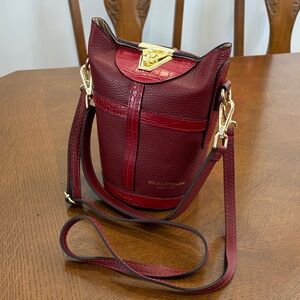 Structured Burgundy Leather Crossbody Bag with Gold Hardware